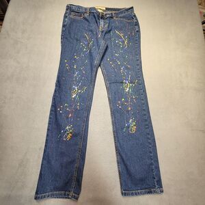 What's Hot Jeans Juniors 11 Blue Straight Leg Paint Splatter Distressed Denim
